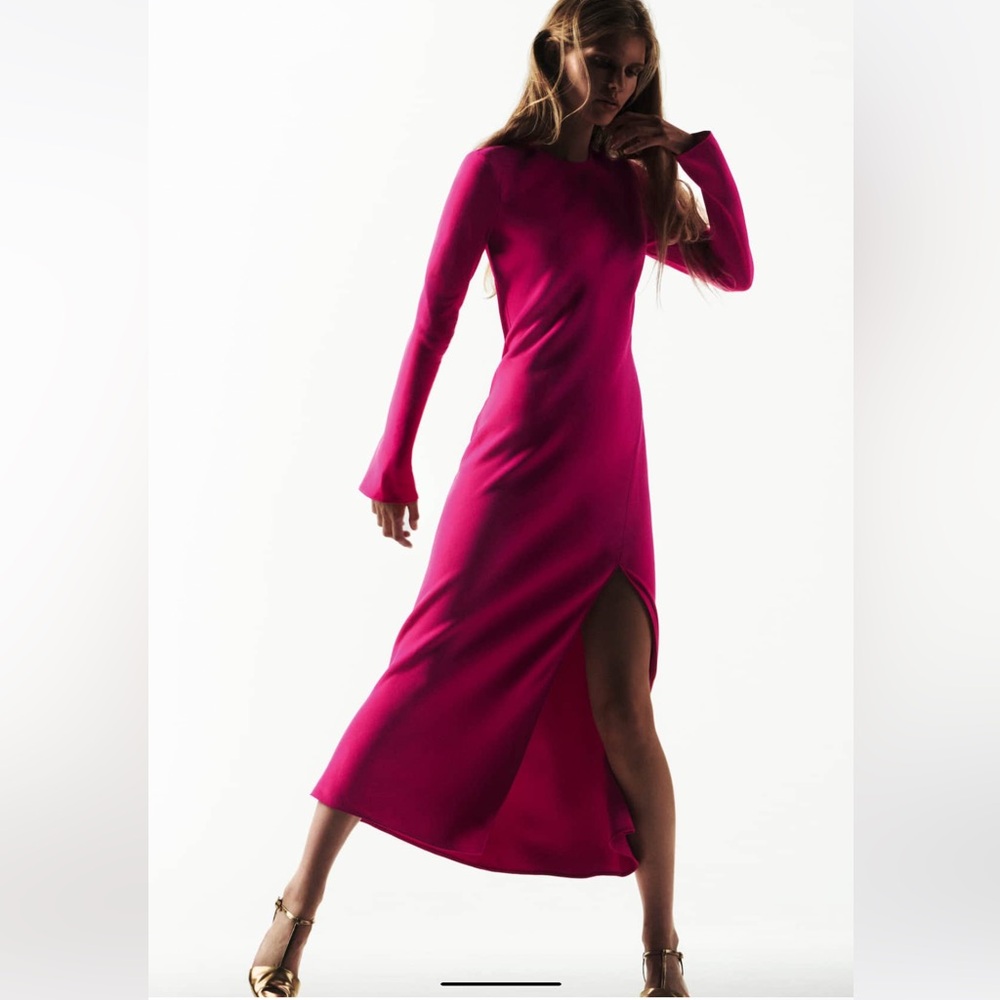 Massimo Dutti Elegant Fuchsia Long Sleeve Dress